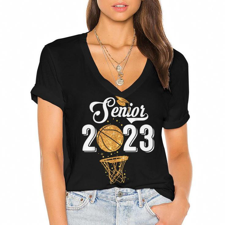 Graduate Senior Class 2023 Graduation Basketball Player  Women's Jersey Short Sleeve Deep V-Neck Tshirt
