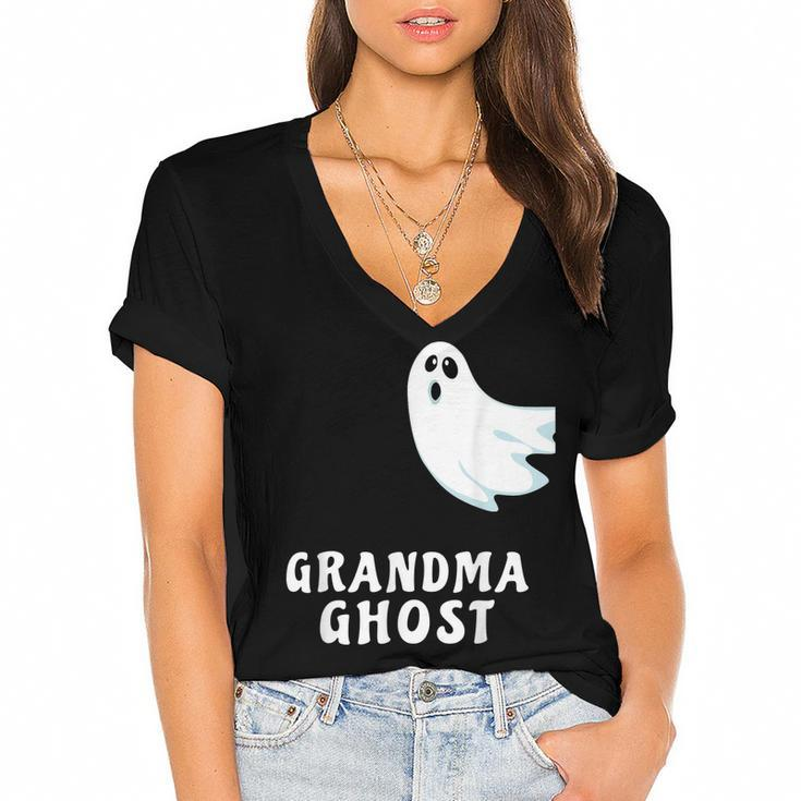 Grandma Ghost Funny Spooky Halloween Ghost Halloween Mom  Women's Jersey Short Sleeve Deep V-Neck Tshirt