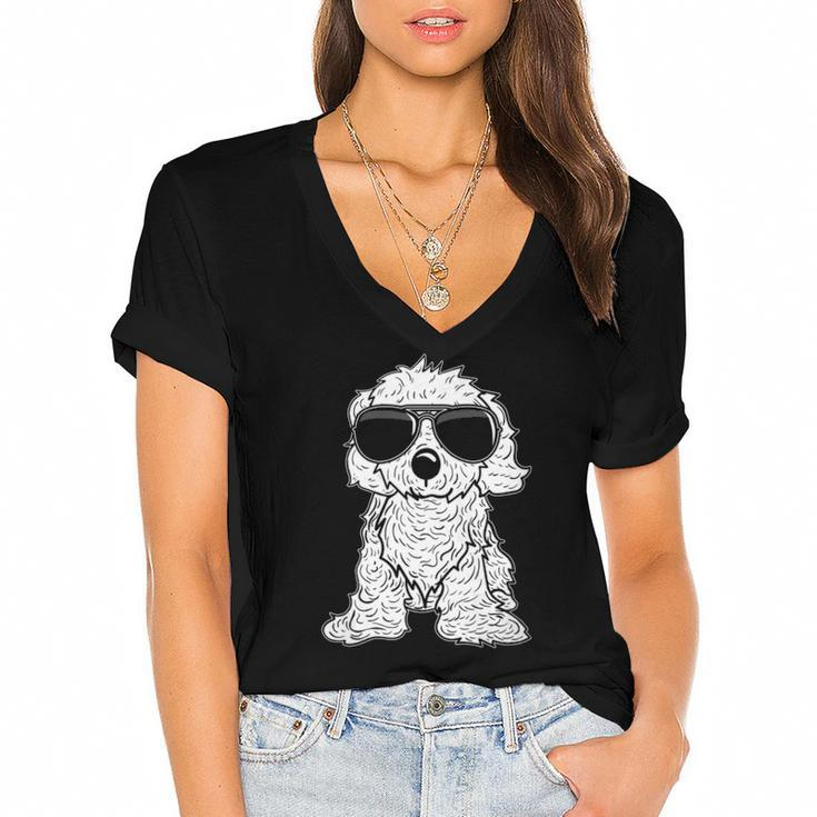Great Gift For Christmas Very Cool Cavapoo  Women's Jersey Short Sleeve Deep V-Neck Tshirt