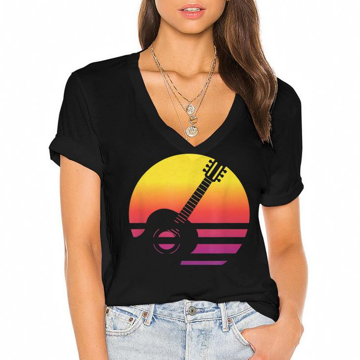Guitar Retro Style Vintage  V2 Women's Jersey Short Sleeve Deep V-Neck Tshirt