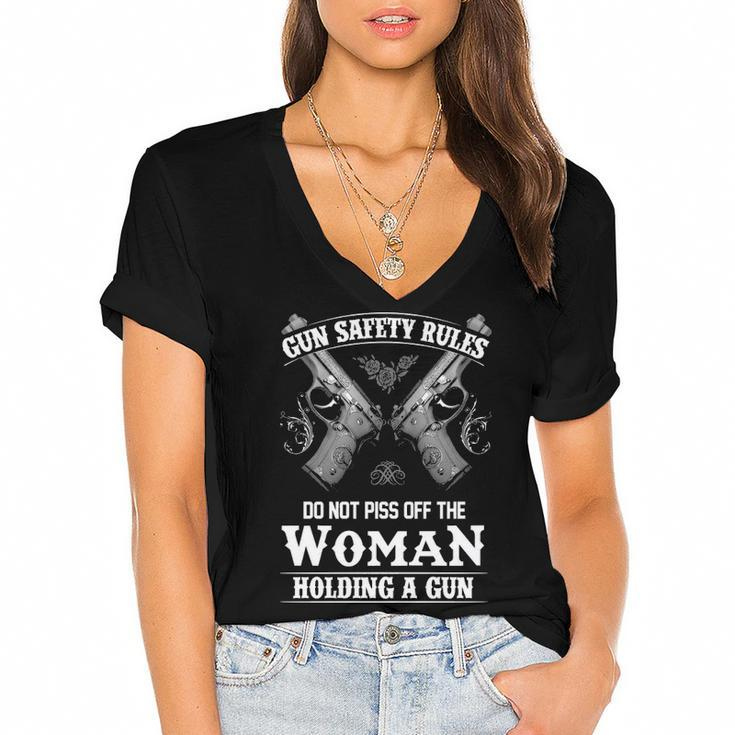 Gun Safety Rules Women's Jersey Short Sleeve Deep V-Neck Tshirt