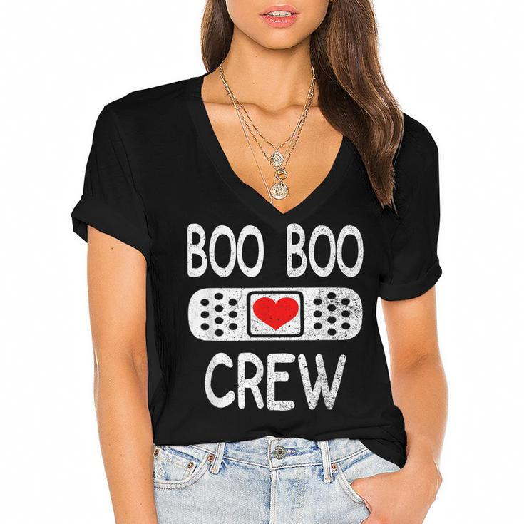 Halloween Costume For Women Boo Boo Crew Nurse   Women's Jersey Short Sleeve Deep V-Neck Tshirt