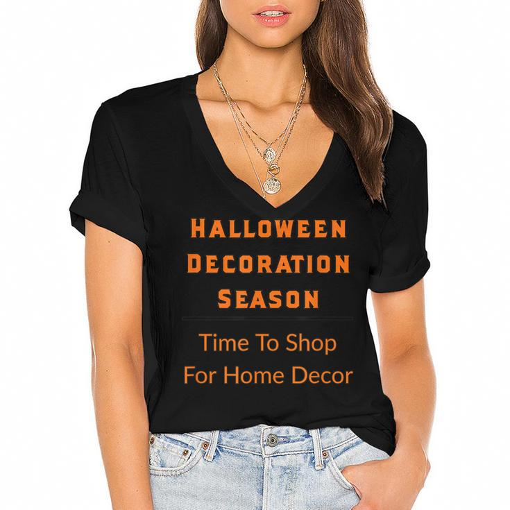 Halloween Decoration Season Shop Home Decor Spooky Lovers  Women's Jersey Short Sleeve Deep V-Neck Tshirt