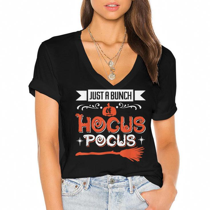 Halloween Just A Bunch Of Hocus Pocus Witches Broom Women's Jersey Short Sleeve Deep V-Neck Tshirt