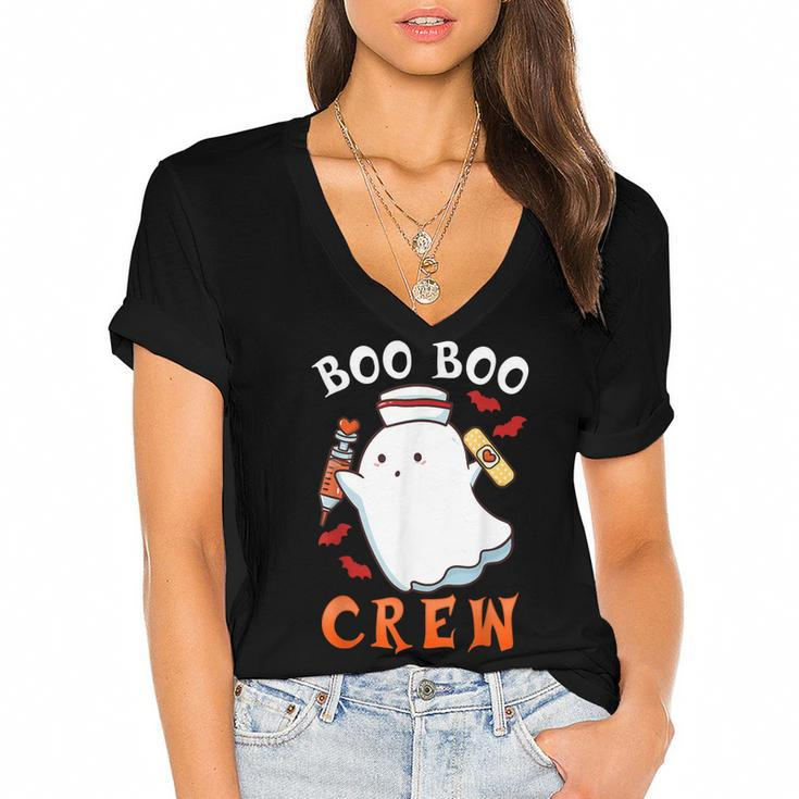 Halloween Nurse Boo Boo Crew  Women's Jersey Short Sleeve Deep V-Neck Tshirt