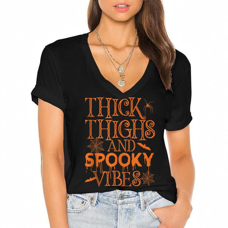 Halloween Thick Thighs And Spooky Vibes  Women's Jersey Short Sleeve Deep V-Neck Tshirt
