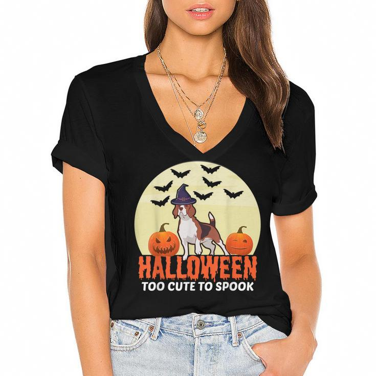 Halloween Too Cute To Spook Beagle Wizard Puppy Lover  Women's Jersey Short Sleeve Deep V-Neck Tshirt - Thegiftio
