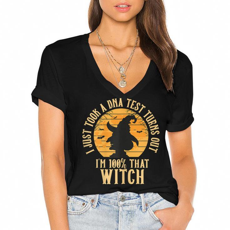 Halloween Witch Motif I Am 100%  That Witch    Women's Jersey Short Sleeve Deep V-Neck Tshirt