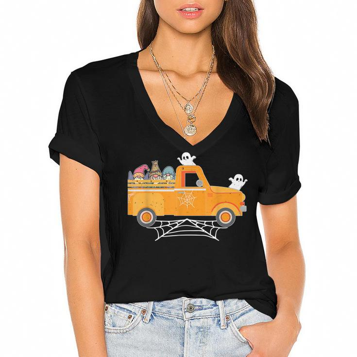 Happy Halloween Gnome Truck Drive Spooky Gnome Crew Squad  V2 Women's Jersey Short Sleeve Deep V-Neck Tshirt