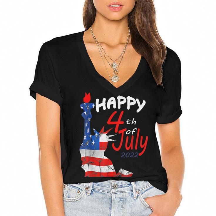 Happy Independence Day 2022 Happy 4Th Of July 2022  Women's Jersey Short Sleeve Deep V-Neck Tshirt