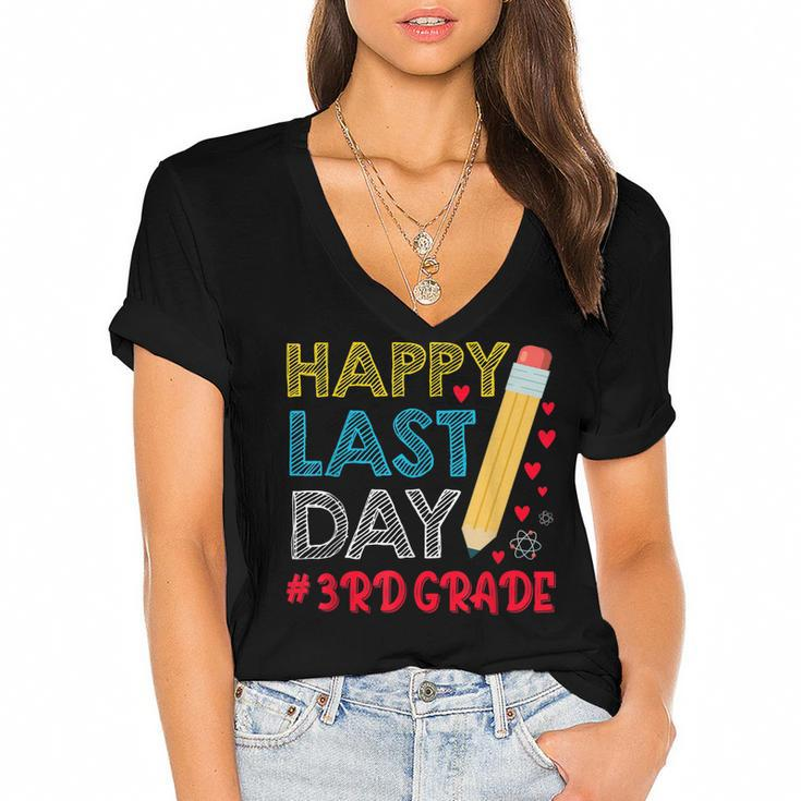 Happy Last Day Of School For 3Rd Grade Students Teachers  Women's Jersey Short Sleeve Deep V-Neck Tshirt