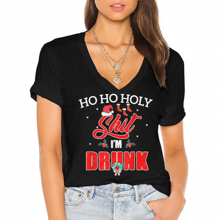 Ho Ho Holy Shit Im Drunk Christmas Funny Drinker  Women's Jersey Short Sleeve Deep V-Neck Tshirt