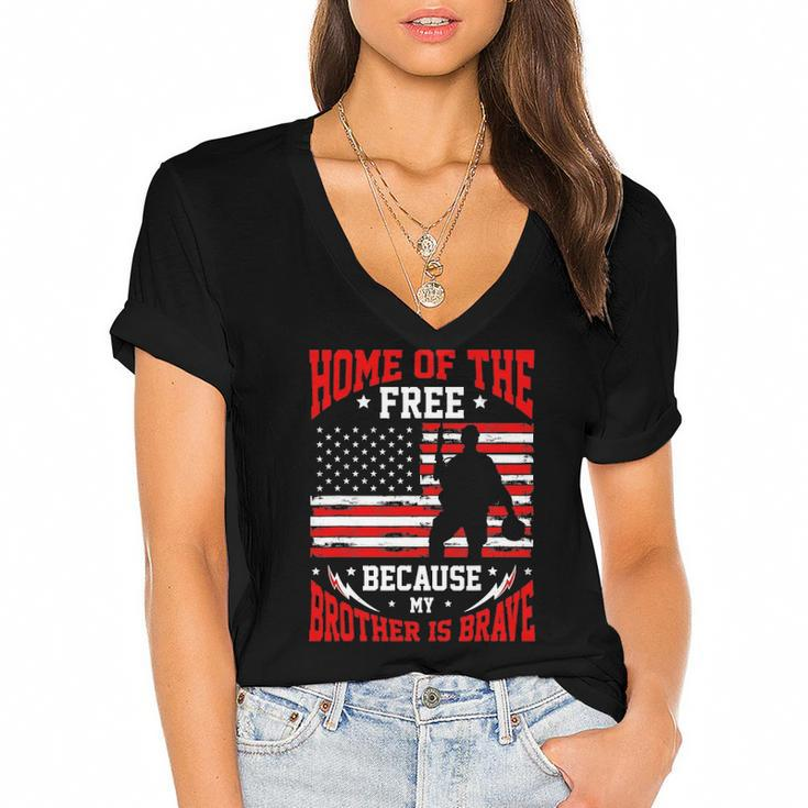 Home Of The Free Because My Brother Is Brave  Soldier Women's Jersey Short Sleeve Deep V-Neck Tshirt