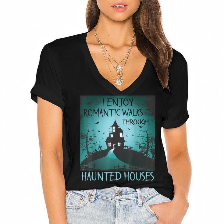 I Enjoy Romantic Walks Through Haunted Houses Halloween  V3 Women's Jersey Short Sleeve Deep V-Neck Tshirt