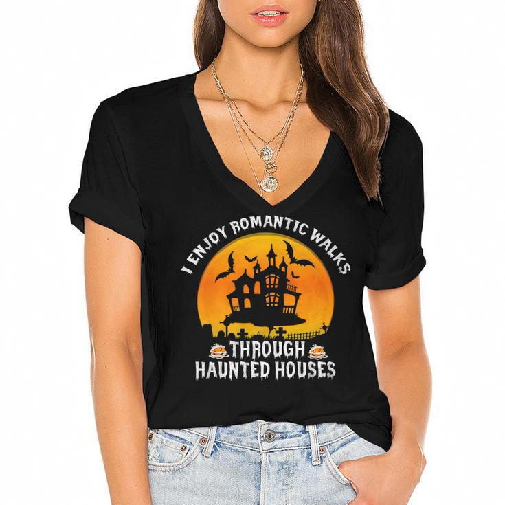 I Enjoy Romantic Walks Through Haunted Houses Halloween   V4 Women's Jersey Short Sleeve Deep V-Neck Tshirt