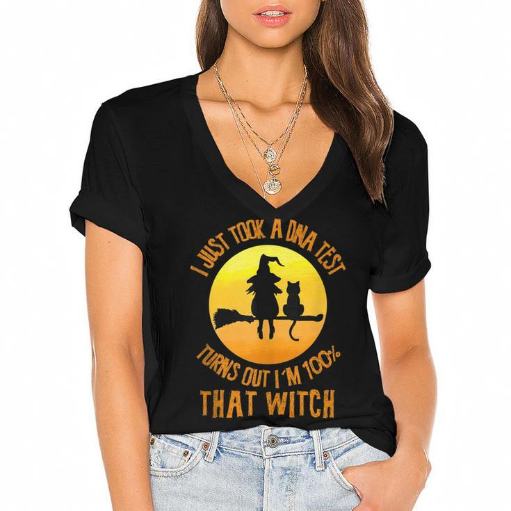 I Just Took A Dna Test  Womens Halloween Witch   Women's Jersey Short Sleeve Deep V-Neck Tshirt