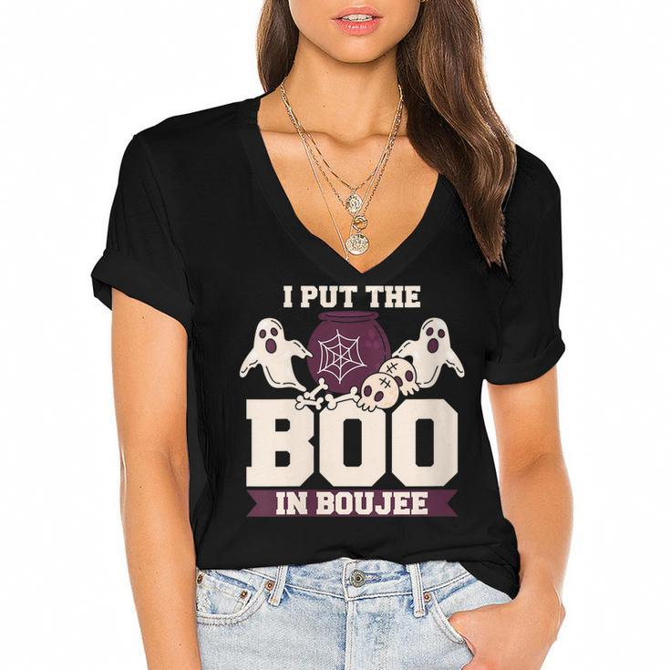 I Put The Boo In Boujee Boo Halloween Party Women's Jersey Short Sleeve Deep V-Neck Tshirt