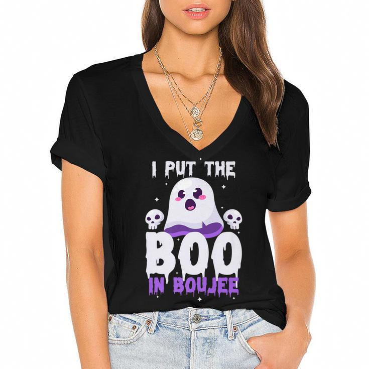 I Put The Boo In Boujee Cute Ghost Halloween Women's Jersey Short Sleeve Deep V-Neck Tshirt