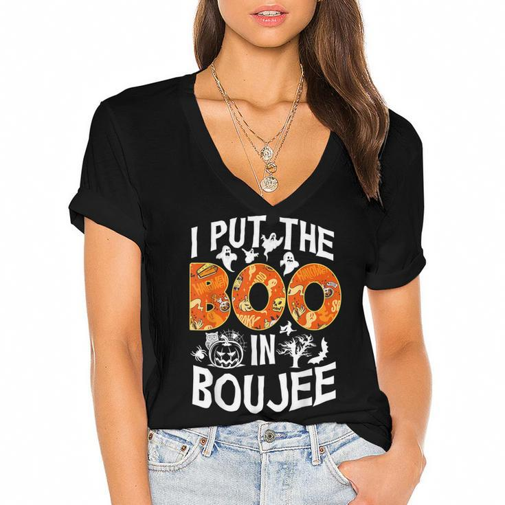 I Put The Boo In Boujee  Happy Halloween Women's Jersey Short Sleeve Deep V-Neck Tshirt