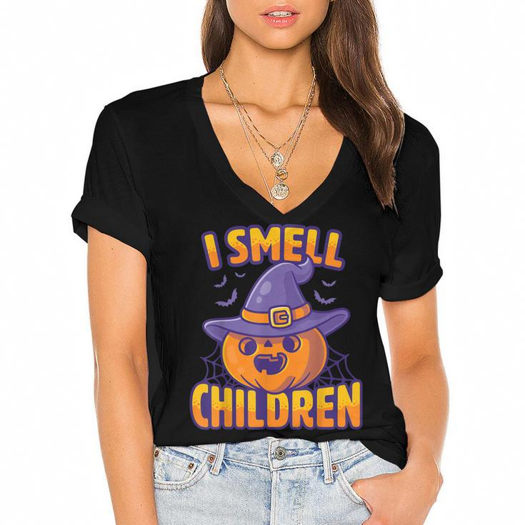I Smell Children Funny Dad Mom Teacher Halloween Costume  Women's Jersey Short Sleeve Deep V-Neck Tshirt