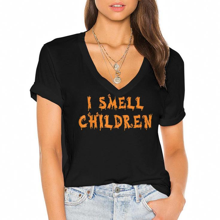 I Smell Children Halloween Teacher Monsters Gift  Women's Jersey Short Sleeve Deep V-Neck Tshirt