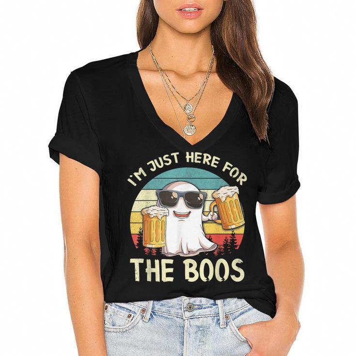 Im Just Here For The Boos Funny Halloween Beer Lovers Drink  Women's Jersey Short Sleeve Deep V-Neck Tshirt