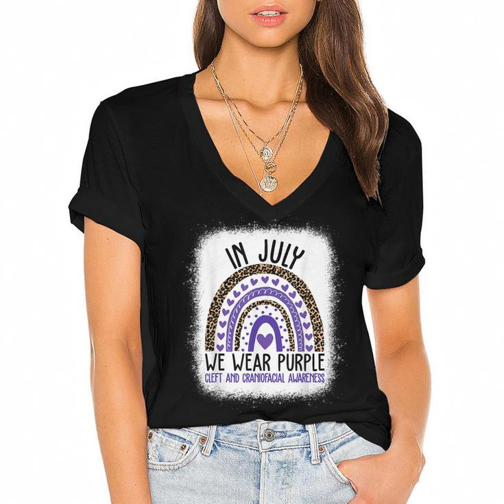 In July We Wear Purple Cool Cleft And Craniofacial Awareness  Women's Jersey Short Sleeve Deep V-Neck Tshirt