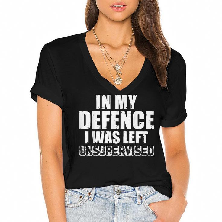 In My Defense I Was Left Unsupervised Retro Vintage Distress  Women's Jersey Short Sleeve Deep V-Neck Tshirt