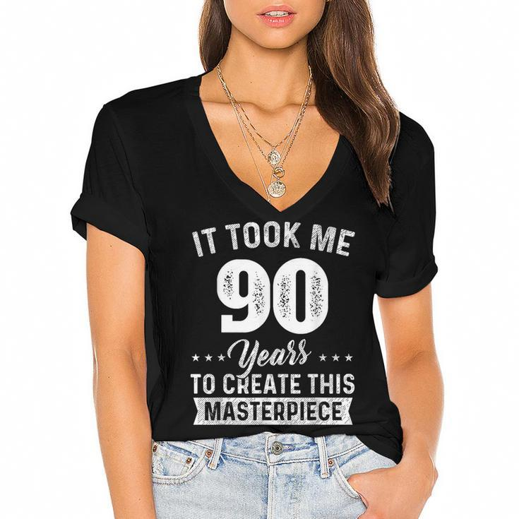 It Took Me 90 Years Masterpiece 90Th Birthday 90 Years Old  Women's Jersey Short Sleeve Deep V-Neck Tshirt