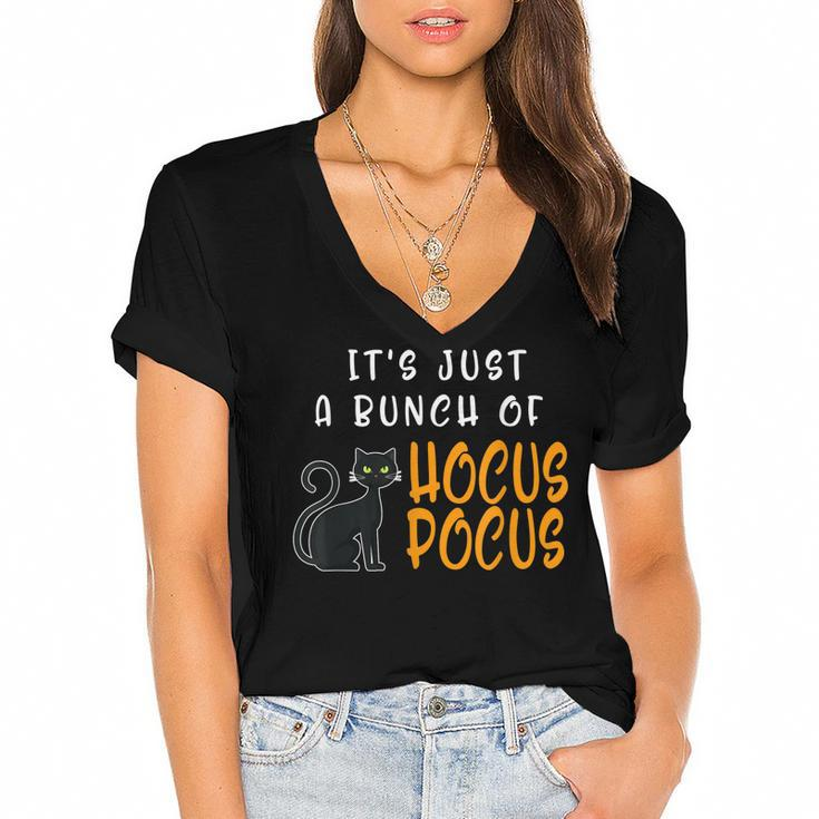 Its Just A Bunch Of Hocus Pocus Halloween Cat  Women's Jersey Short Sleeve Deep V-Neck Tshirt
