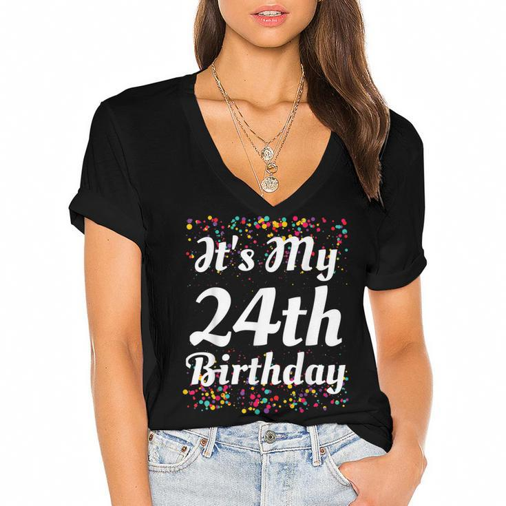 Its My 24Th Birthday  Women's Jersey Short Sleeve Deep V-Neck Tshirt