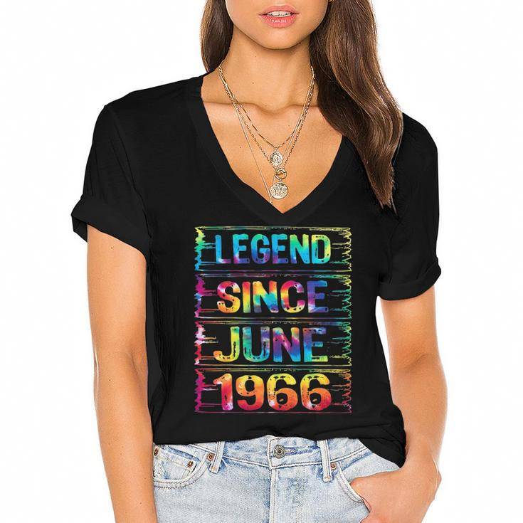June 56 Years Old Since 1966 56Th Birthday Gifts Tie Dye Women's Jersey Short Sleeve Deep V-Neck Tshirt