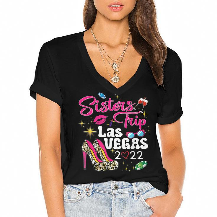 Las Vegas Sisters Trip 2022 Funny Sisters Trip High Heels  Women's Jersey Short Sleeve Deep V-Neck Tshirt