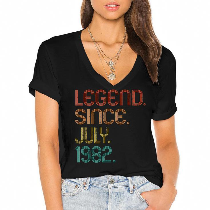 Legend Since July 1982 40Th Birthday 40 Years Old Vintage  Women's Jersey Short Sleeve Deep V-Neck Tshirt