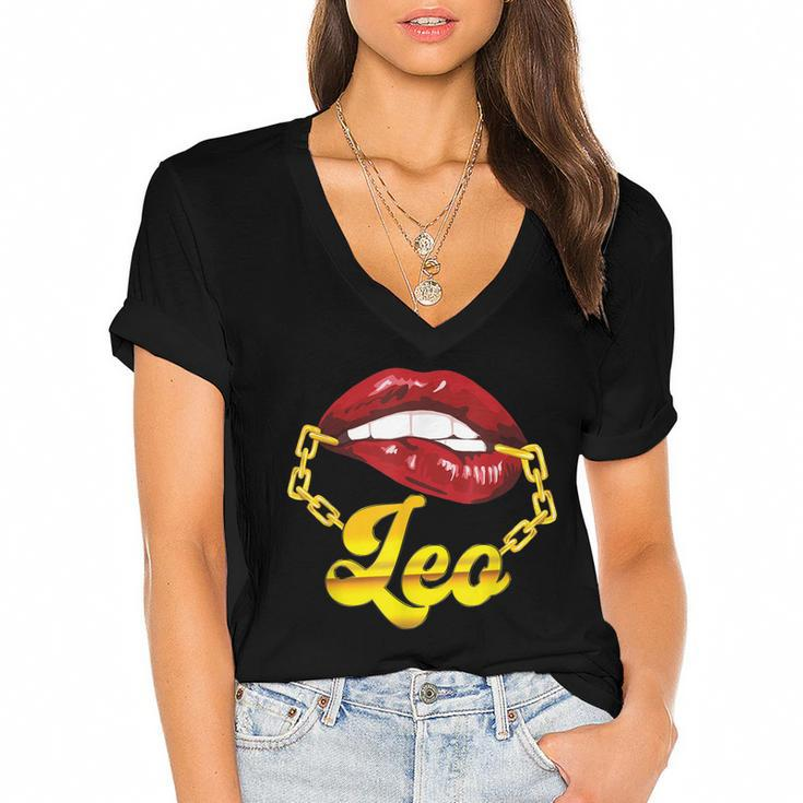 Leo Zodiac Sign Astrology Birthday Horoscope   Women's Jersey Short Sleeve Deep V-Neck Tshirt