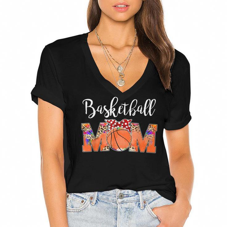 Leopard Basketball Mom Game Day Mom Life Tie Dye Mothers Day  Women's Jersey Short Sleeve Deep V-Neck Tshirt