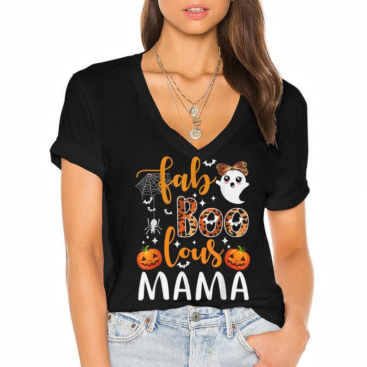 Leopard Fab Boo Lous Mama Spooky Mama Halloween Costume Gift  Women's Jersey Short Sleeve Deep V-Neck Tshirt