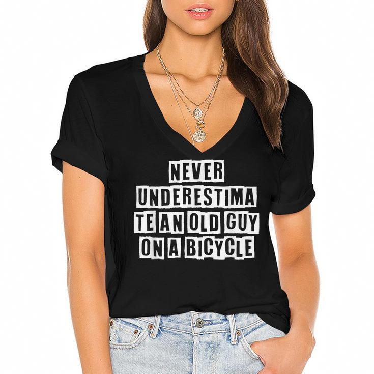 Lovely Funny Cool Sarcastic Never Underestimate An Old Guy  Women's Jersey Short Sleeve Deep V-Neck Tshirt