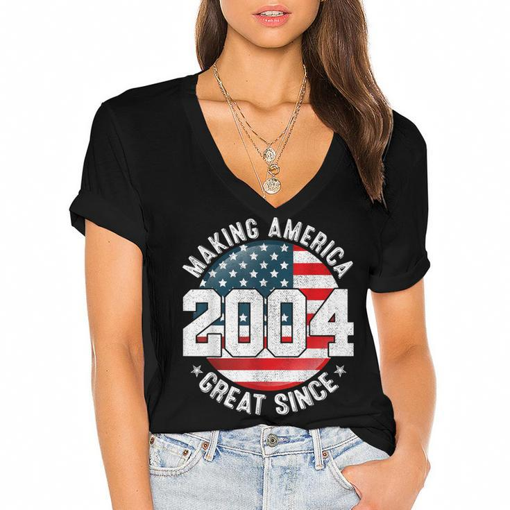 Making America Great Since 2004 Usa Flag Retro 18Th Birthday  Women's Jersey Short Sleeve Deep V-Neck Tshirt