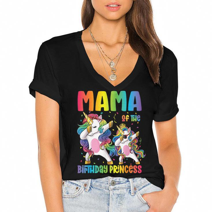 Mama Of The Birthday Girl Dabbing Princess Unicorn Mom  Women's Jersey Short Sleeve Deep V-Neck Tshirt