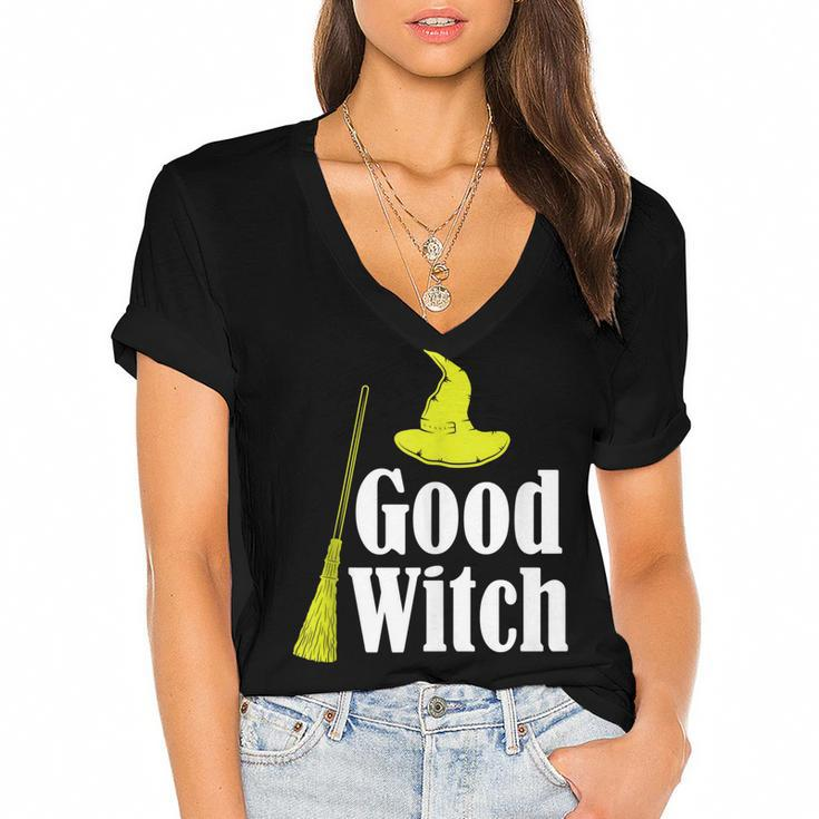 Mens Good Witch Witchcraft Halloween Blackcraft Devil Spiritual  Women's Jersey Short Sleeve Deep V-Neck Tshirt