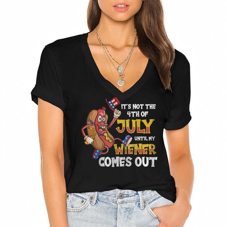 Mens Its Not A Party Until My Wiener Comes Out 4Th Of July Wiener  Women's Jersey Short Sleeve Deep V-Neck Tshirt