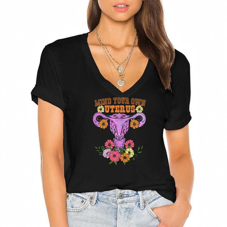 Mind Your Own Uterus Floral My Choice Pro Choice Women's Jersey Short Sleeve Deep V-Neck Tshirt