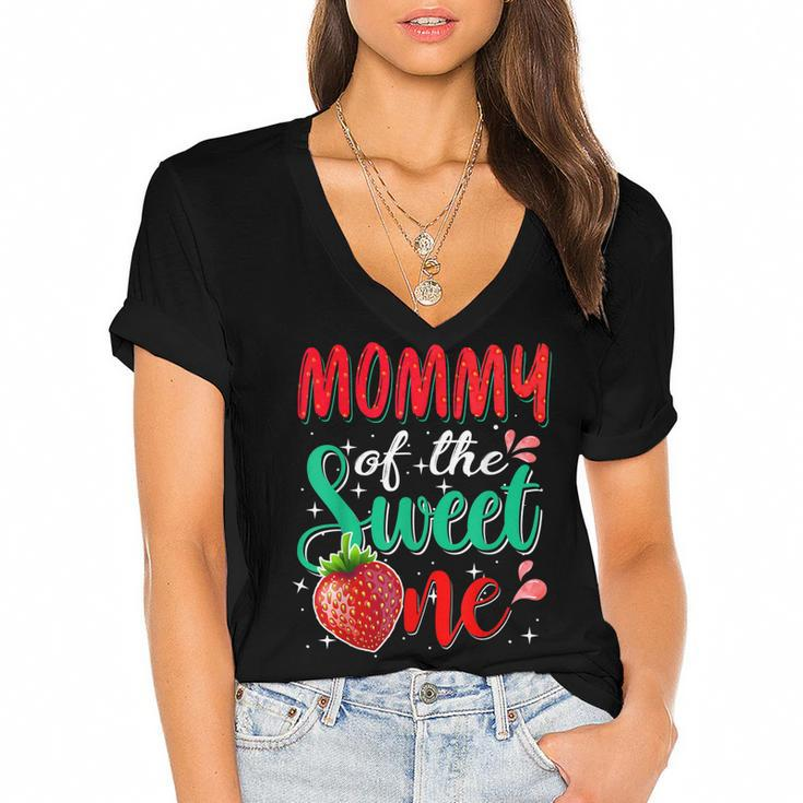 Mommy Of The Sweet One Birthday Party Theme Matching Family  Women's Jersey Short Sleeve Deep V-Neck Tshirt