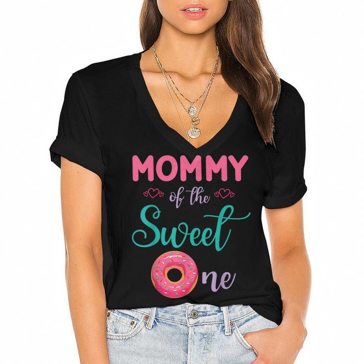 Mommy Of The Sweet One Donut Cake Happy To Me You Mother  Women's Jersey Short Sleeve Deep V-Neck Tshirt