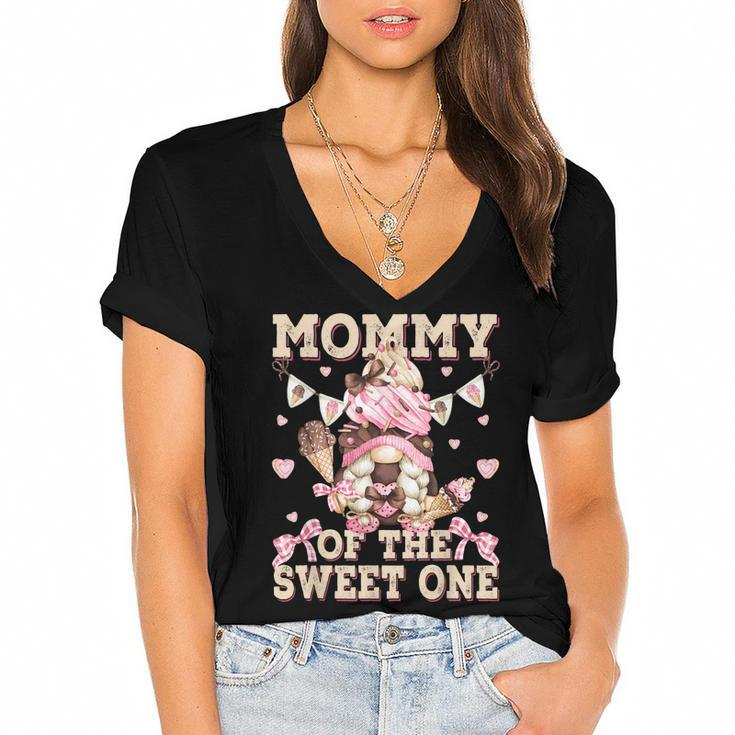 Mommy Of The Sweet One Ice Cream First Birthday Gnome Mom  Women's Jersey Short Sleeve Deep V-Neck Tshirt