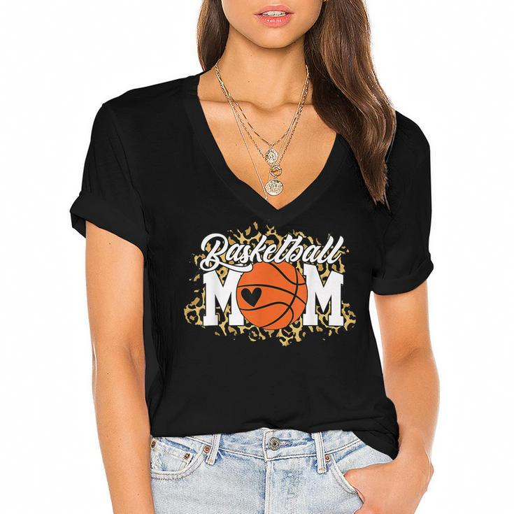 Mothers Day Gift Basketball Mom  Mom Game Day Outfit  Women's Jersey Short Sleeve Deep V-Neck Tshirt
