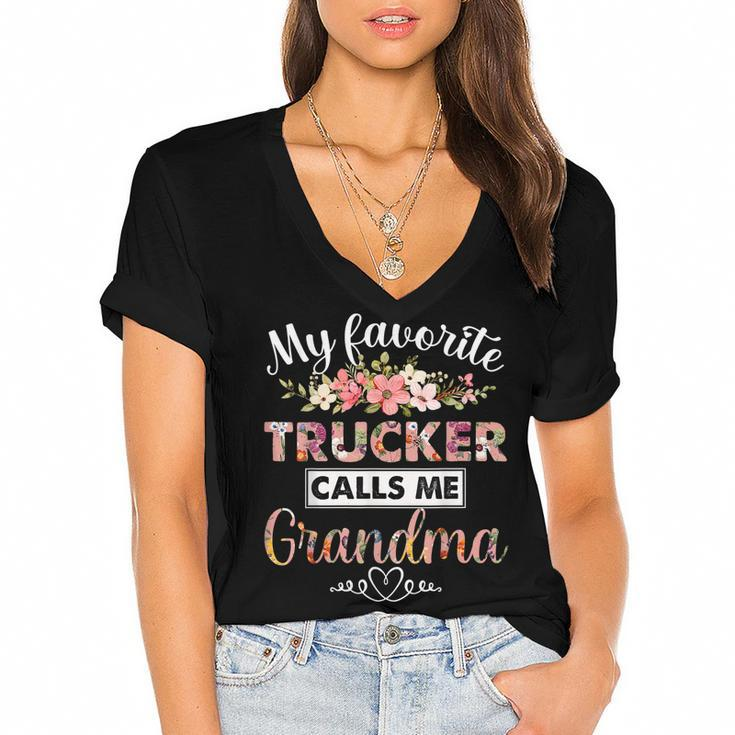My Favorite Trucker Call Me Grandma Happy Mothers Day  Women's Jersey Short Sleeve Deep V-Neck Tshirt