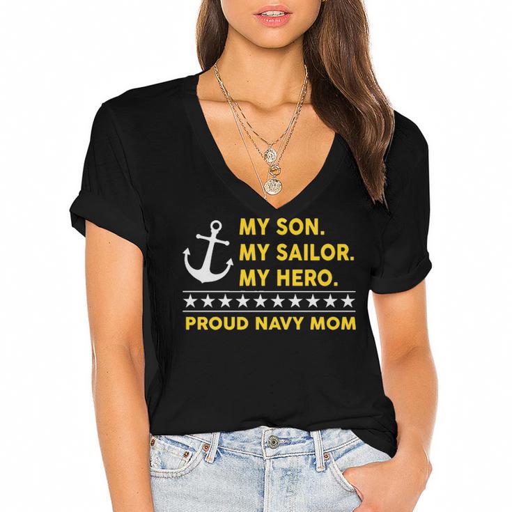 My Son My Sailor My Hero Proud Navy Mom Women's Jersey Short Sleeve Deep V-Neck Tshirt