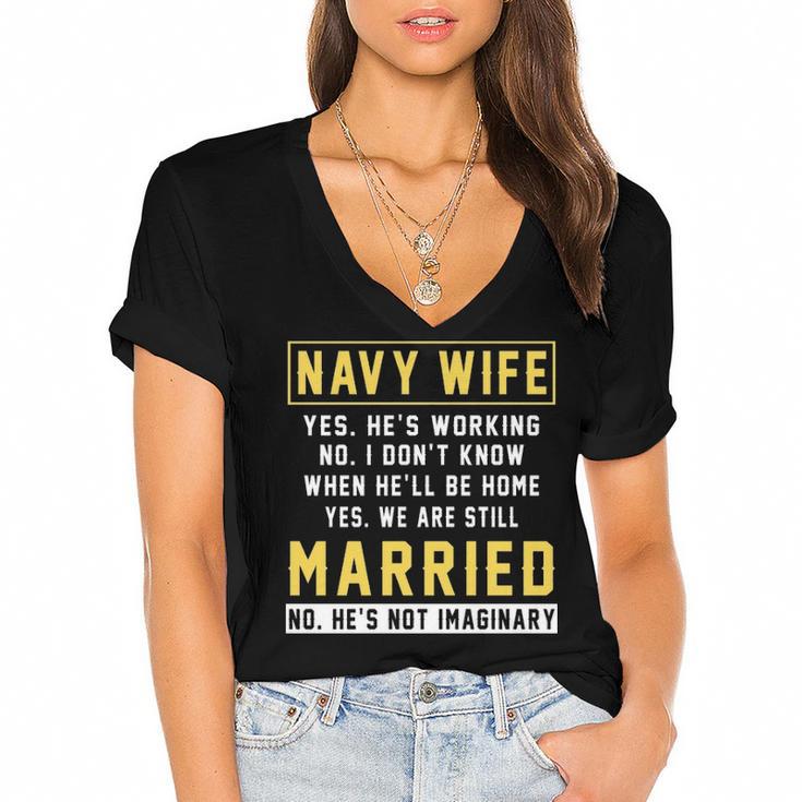 Navy Wife - Wife Of A Navy Veteran Women's Jersey Short Sleeve Deep V-Neck Tshirt